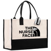 a black and white tote bag with the words the nurse face on it