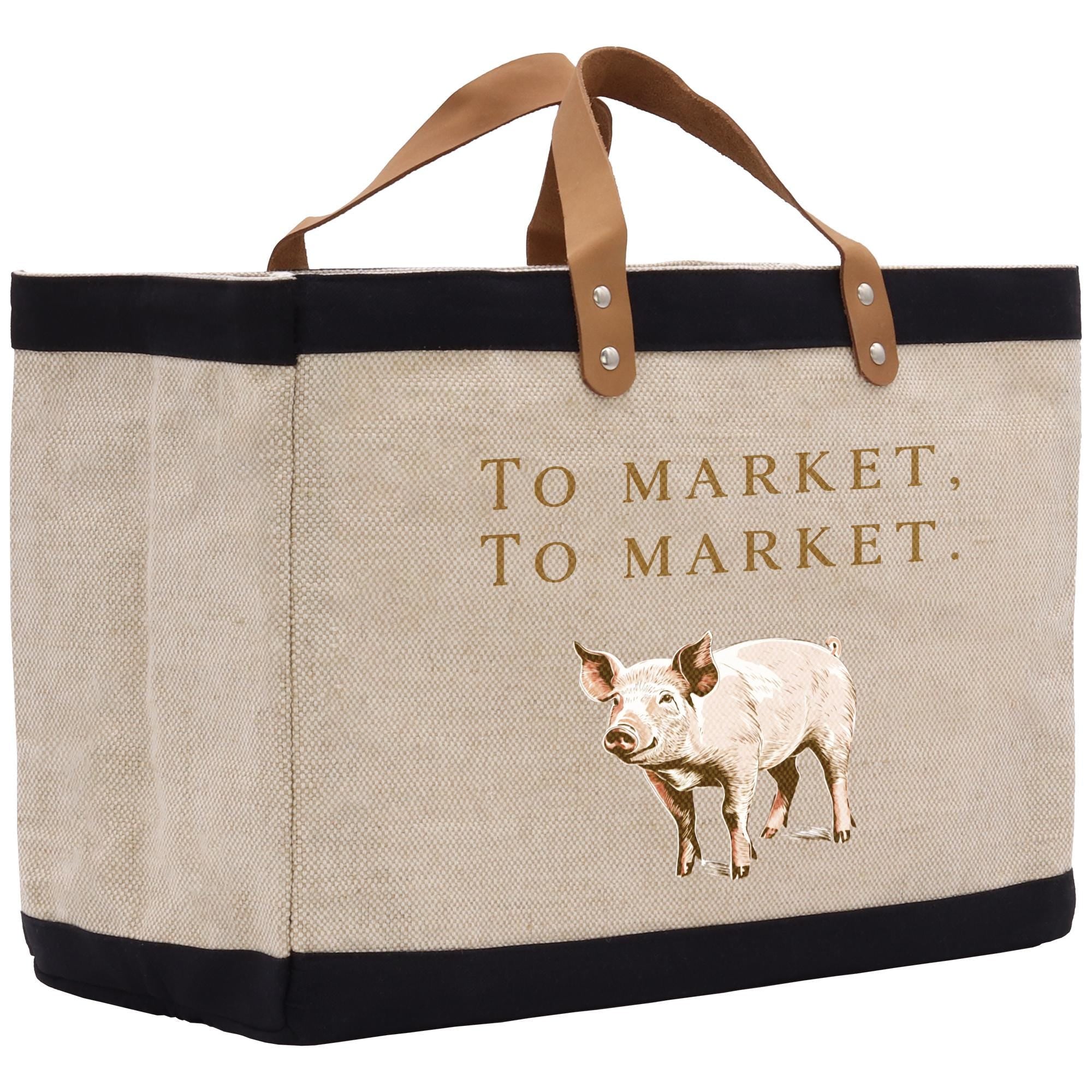 a tote bag with a picture of a pig on it