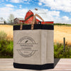 a bag sitting on top of a wooden table