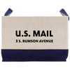 a white and blue bag with the words u s mail printed on it