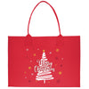 a red shopping bag with a christmas tree on it