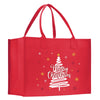 a red shopping bag with a christmas tree on it