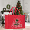 a red shopping bag with a christmas tree on it