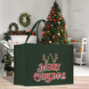 a green shopping bag with a merry christmas message