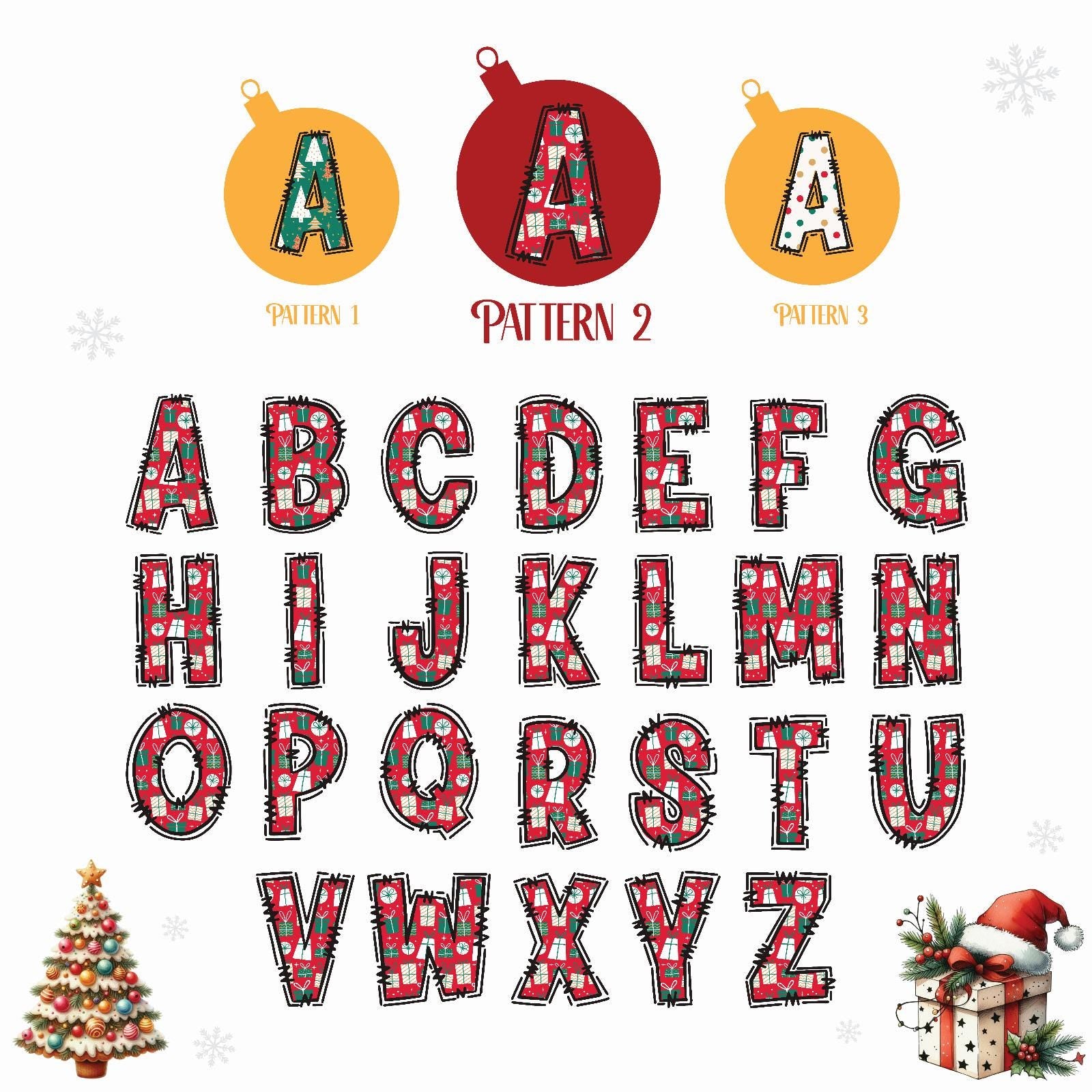 a set of christmas themed letters and numbers