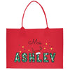 a red bag with the words mrs ashley printed on it