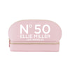 a pink cosmetic bag with the number 50 printed on it