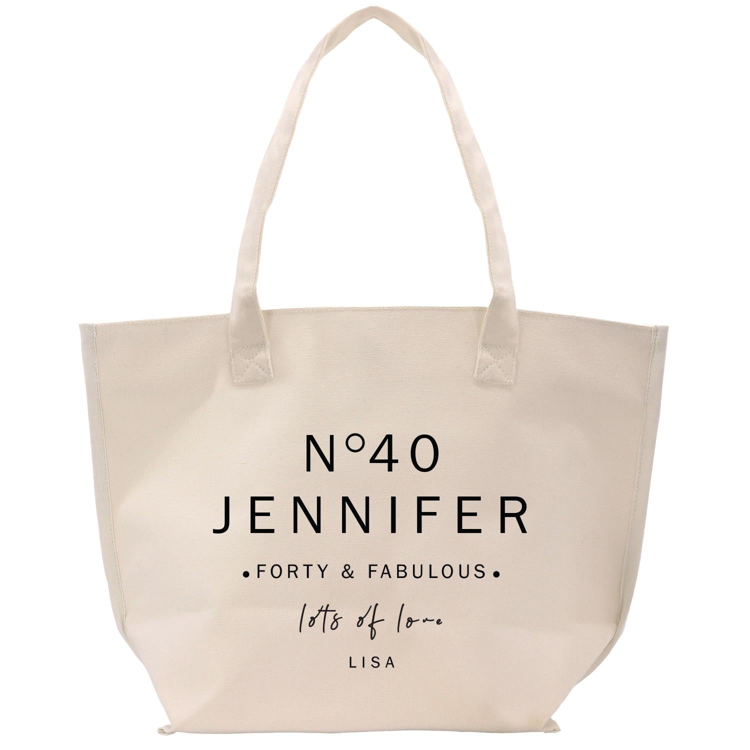 a white tote bag with a logo on it