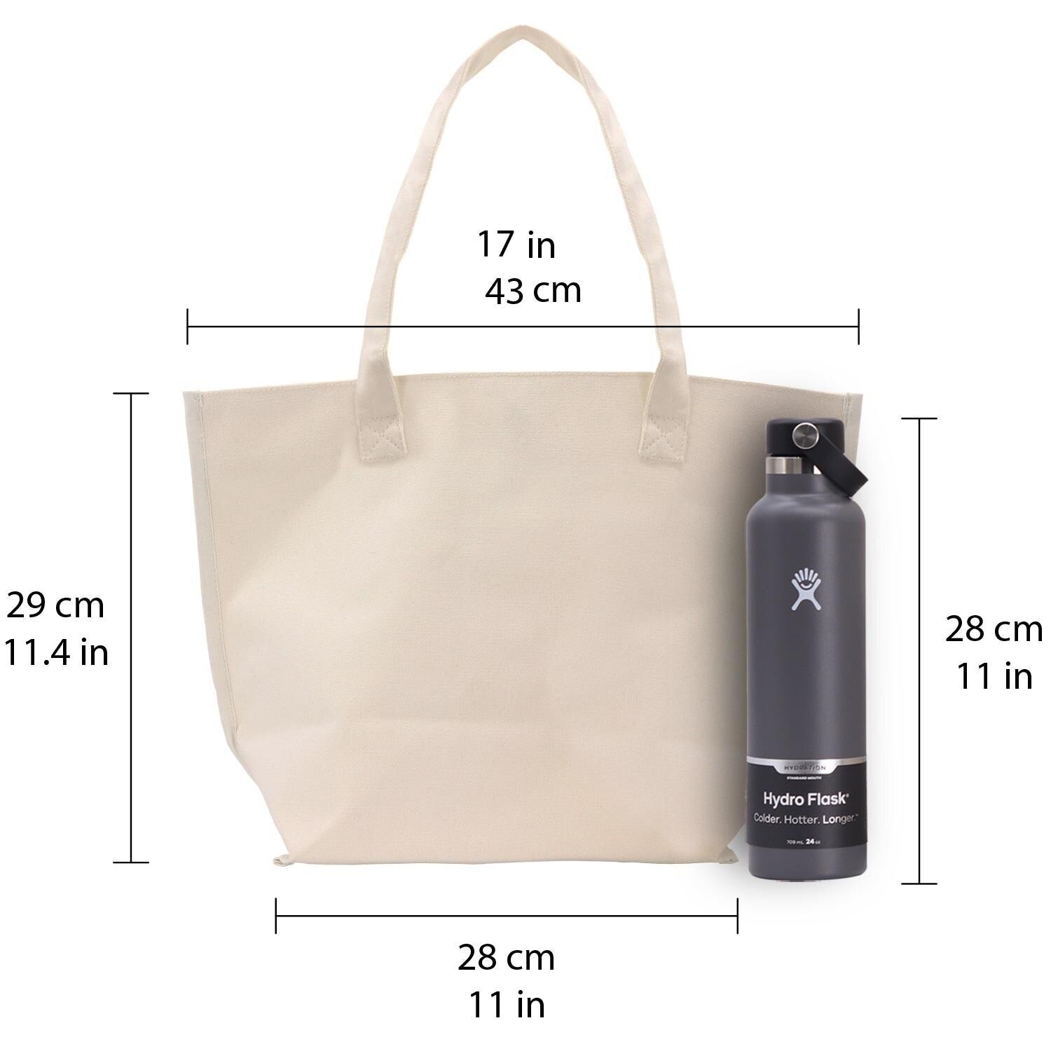 a tote bag with a water bottle next to it