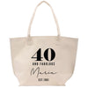 a white tote bag with a 40 and fabulous design