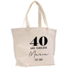 a white tote bag with the words 40 and fabulous written on it