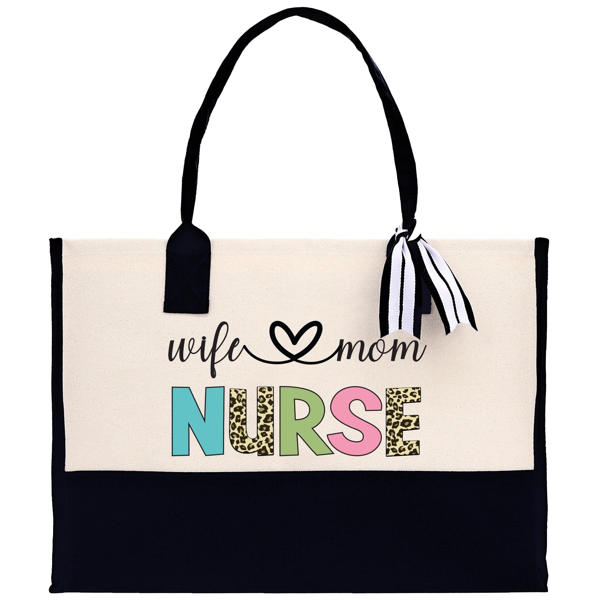 a white and black purse with the words nurse on it