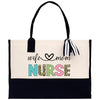 a white and black purse with the words nurse on it