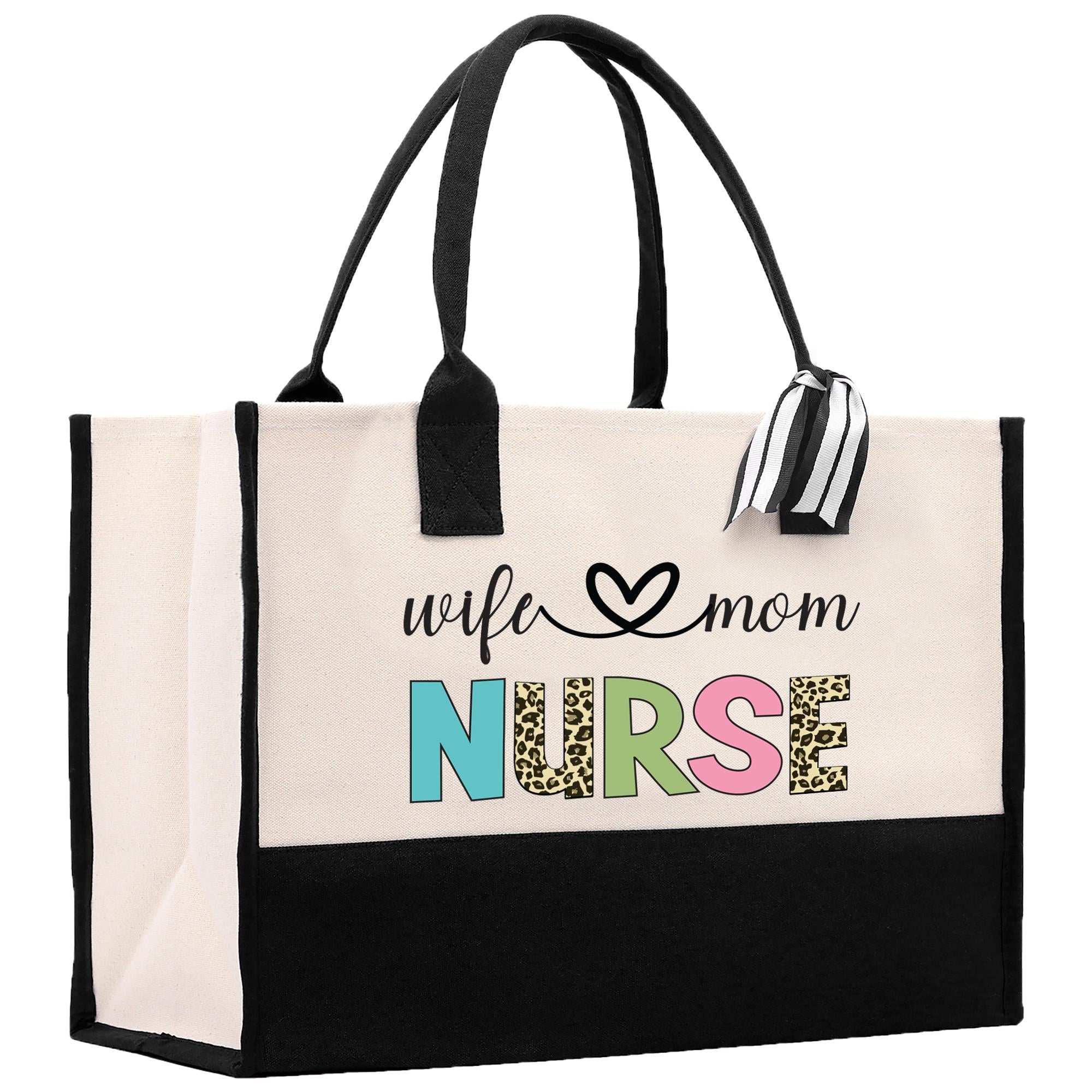 a black and white bag with a nurse&#39;s name on it