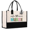 a black and white bag with a nurse's name on it