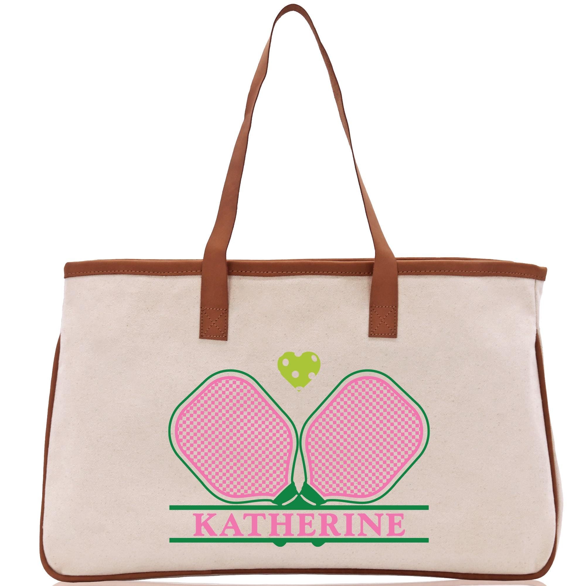 a white bag with a pink flower on it