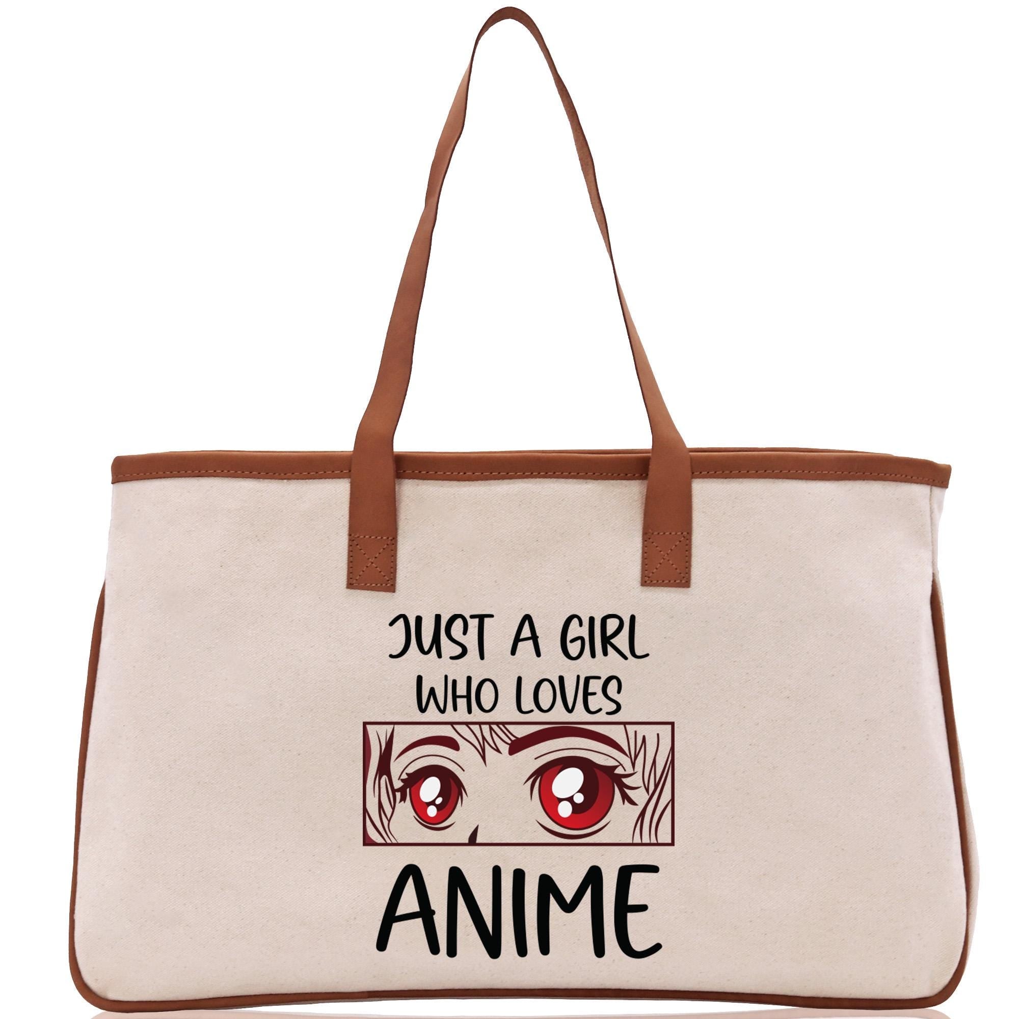 a canvas bag with an image of a girl who loves anime