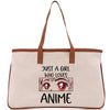 a canvas bag with an image of a girl who loves anime