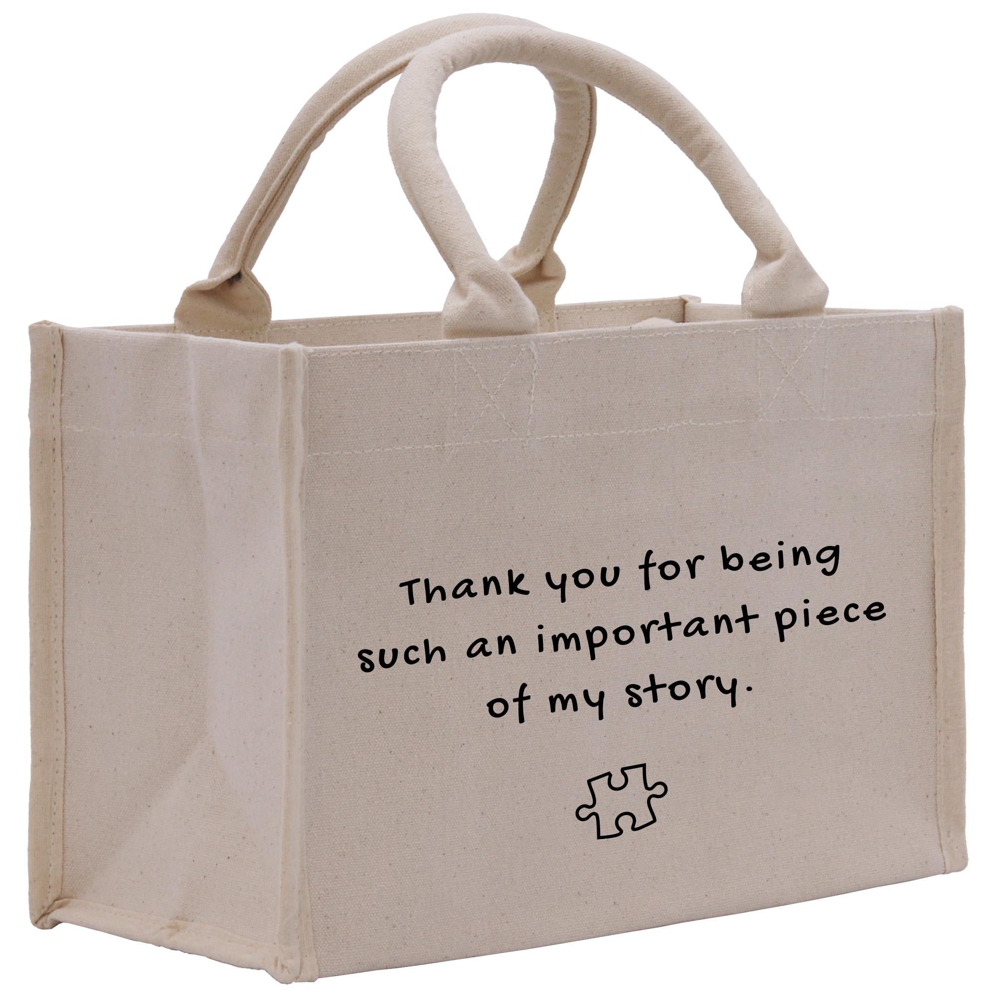 a bag with writing on it that says thank you for being such an important piece