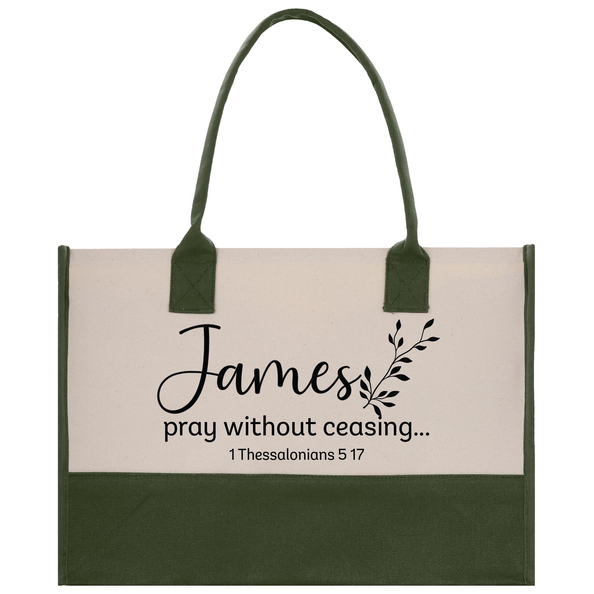 a green and white bag with a bible verse