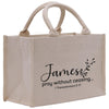 a canvas bag with the words, james, pray without ceasing