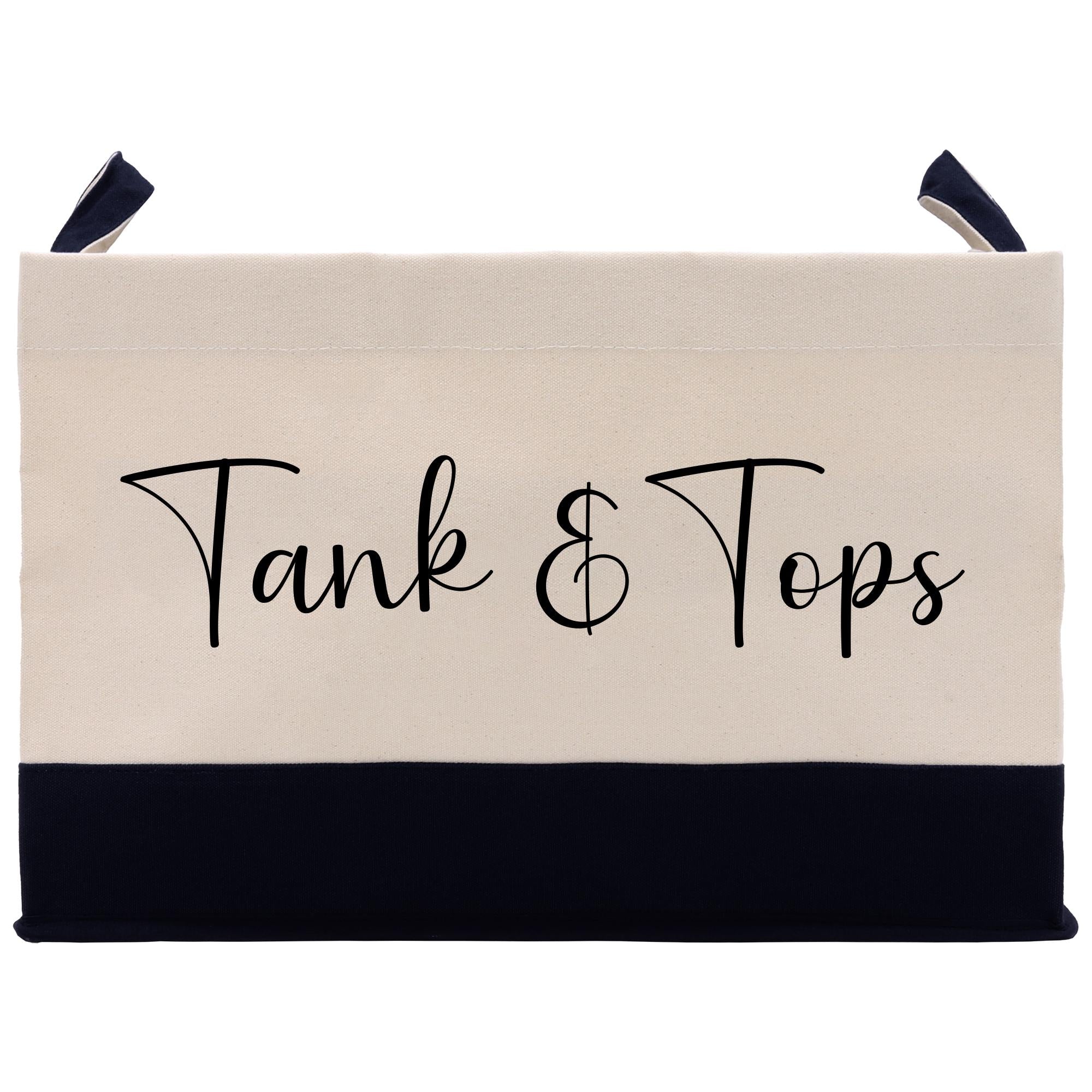 a black and white bag with the words tank and tops on it