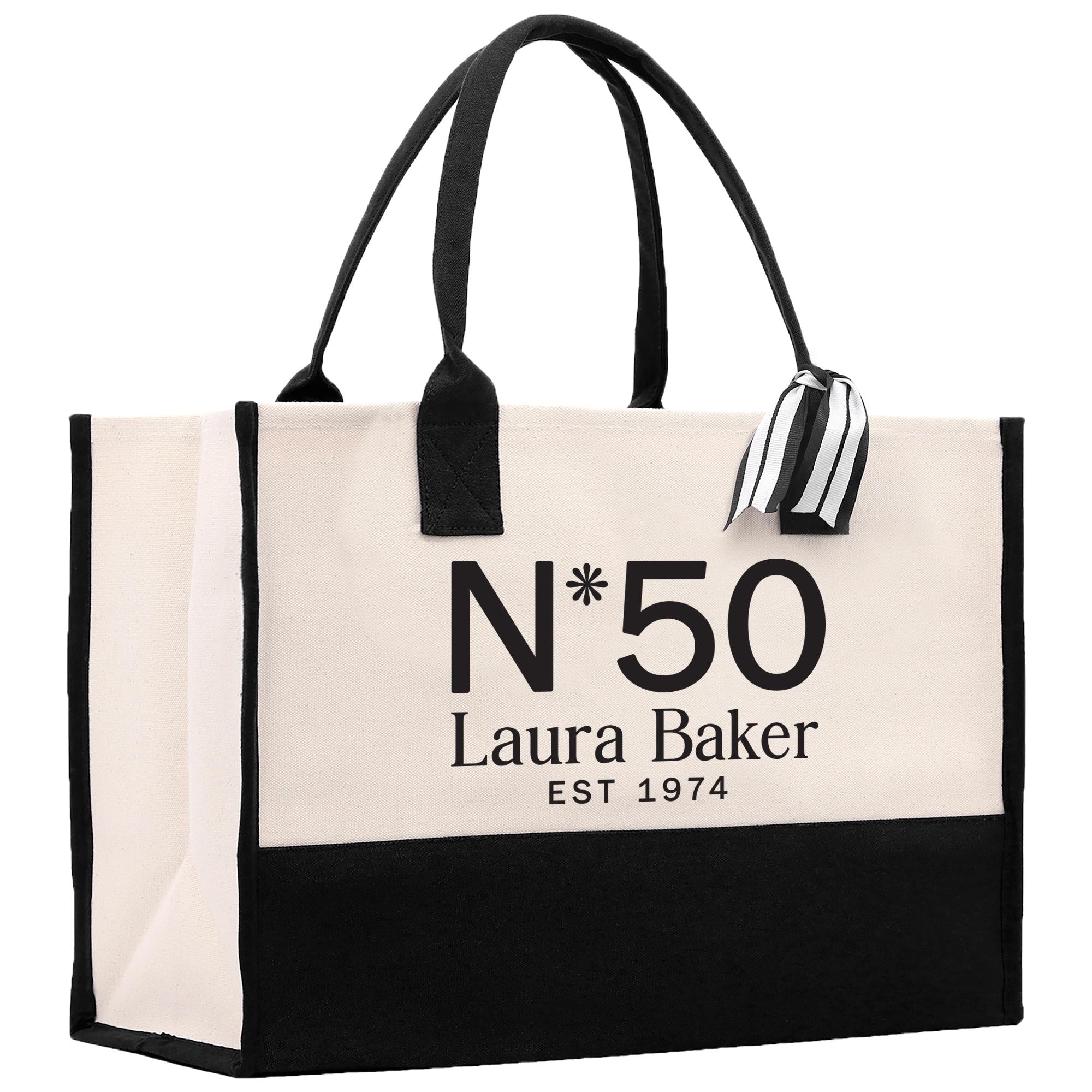 a black and white bag with the number n50 on it