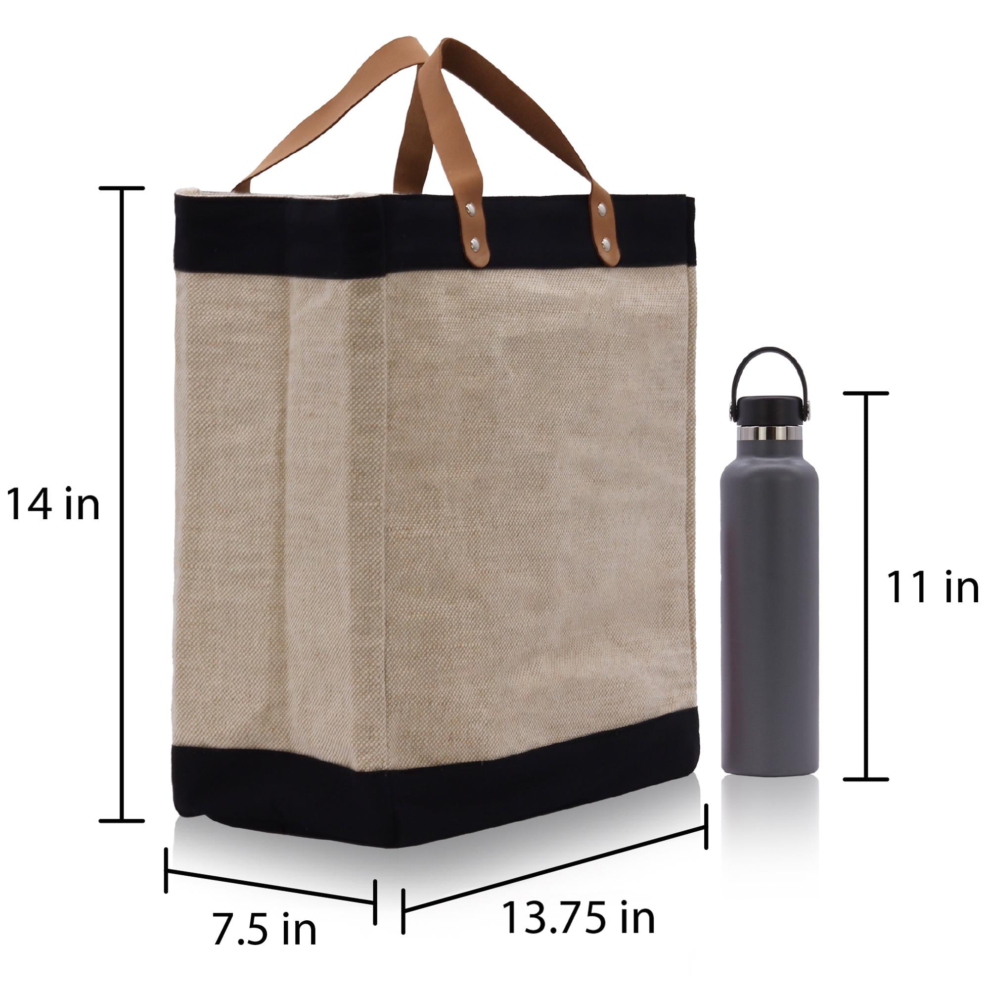 a tote bag with a water bottle next to it