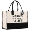 a black and white shopping bag with the words'maria's real estate stuff