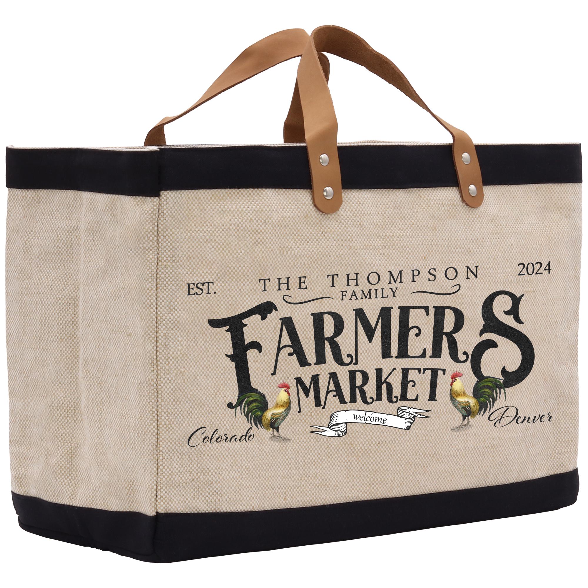 a canvas tote bag with a logo on it