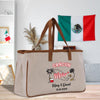 a canvas tote bag with a map of cancun and mexico on it