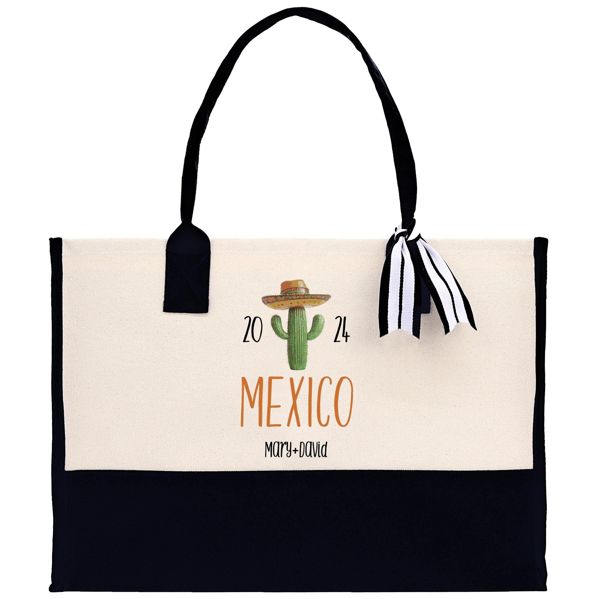 a black and white bag with a cactus on it