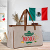 a canvas bag with a mexican design on it