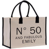 a shopping bag with the words no 50 and fabulous family printed on it