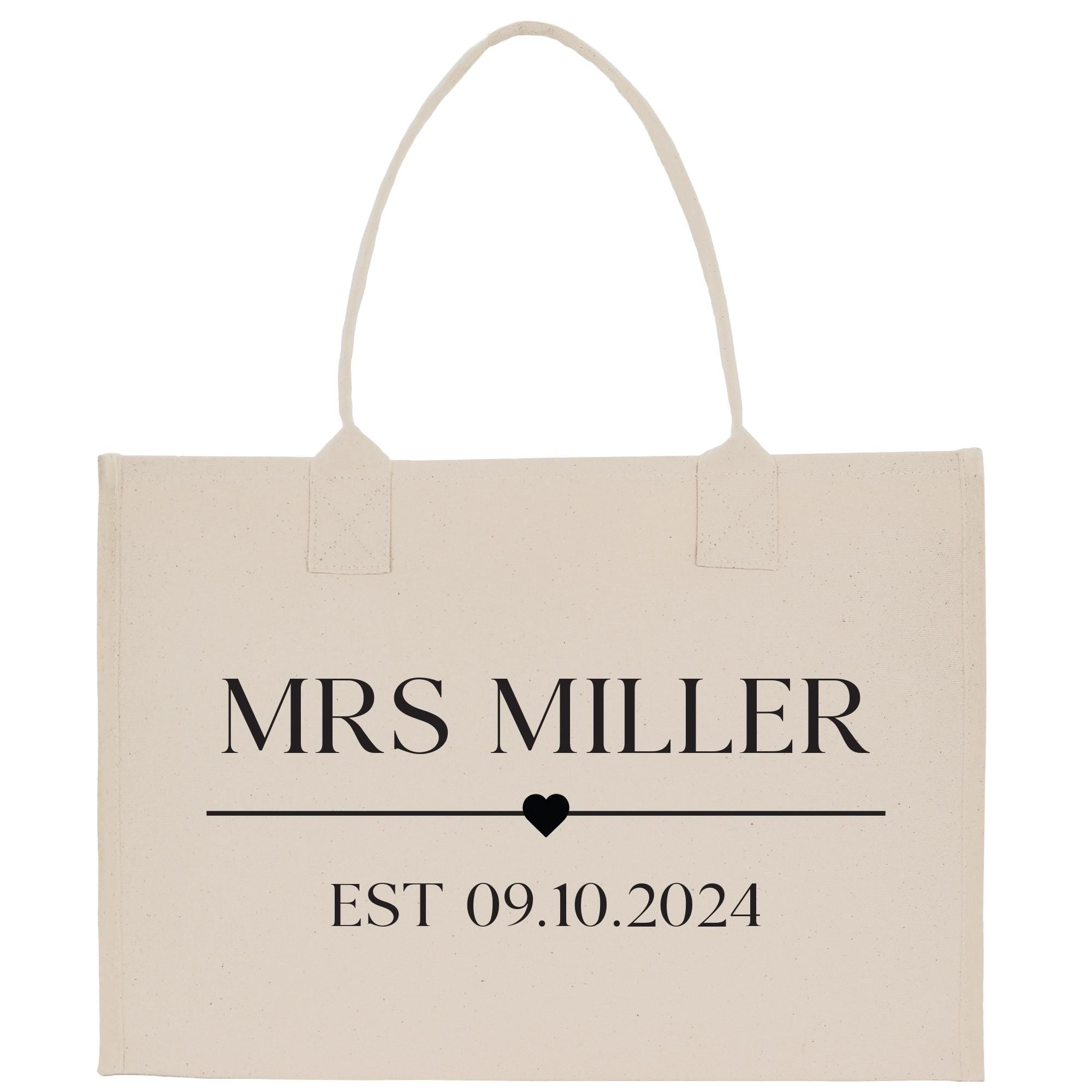 a white bag with the words mrs miller on it