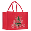 a red shopping bag with a christmas tree on it