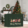 a christmas shopping bag sitting on top of a wooden table