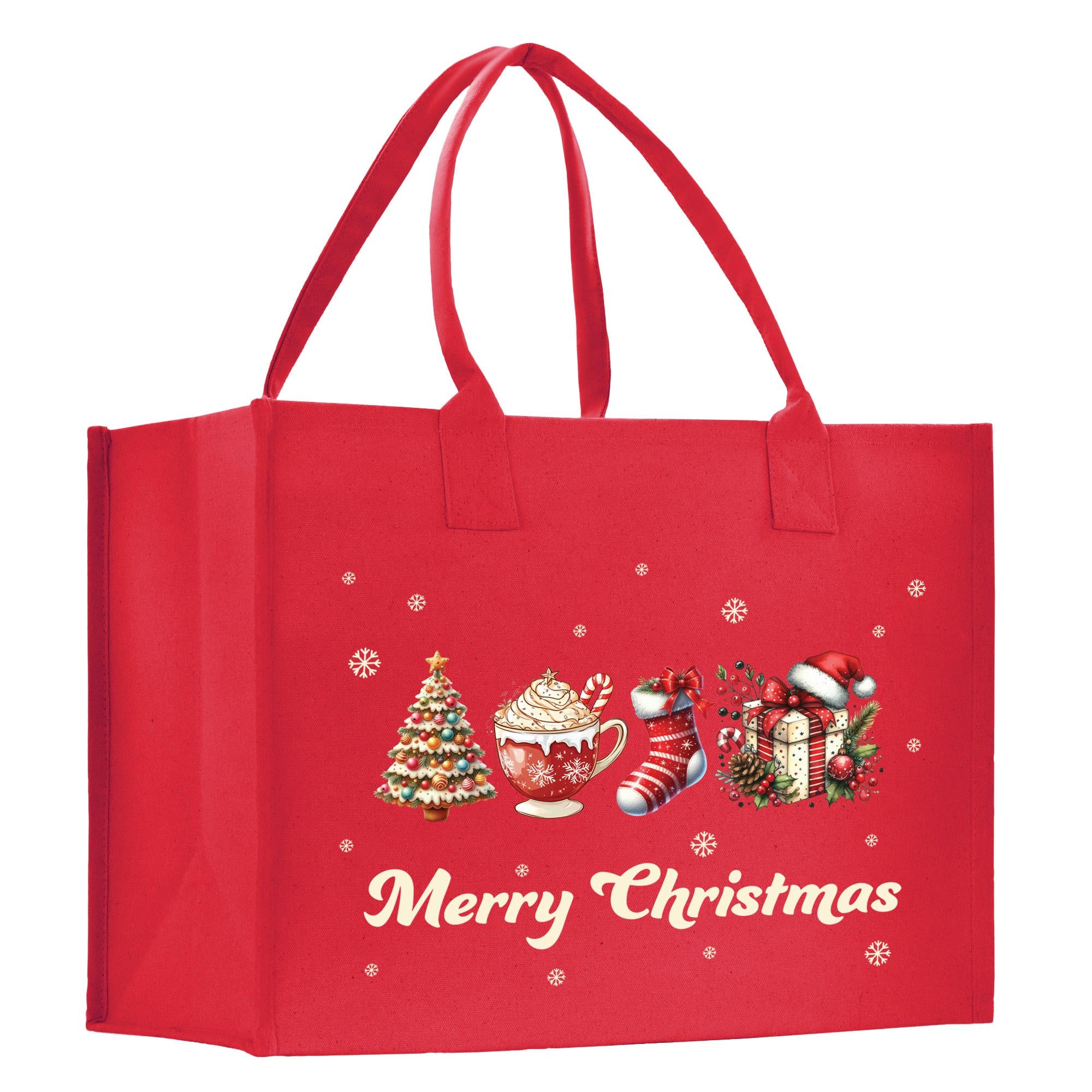 a red shopping bag with a merry christmas message