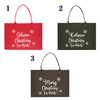 four christmas shopping bags with the names of each bag