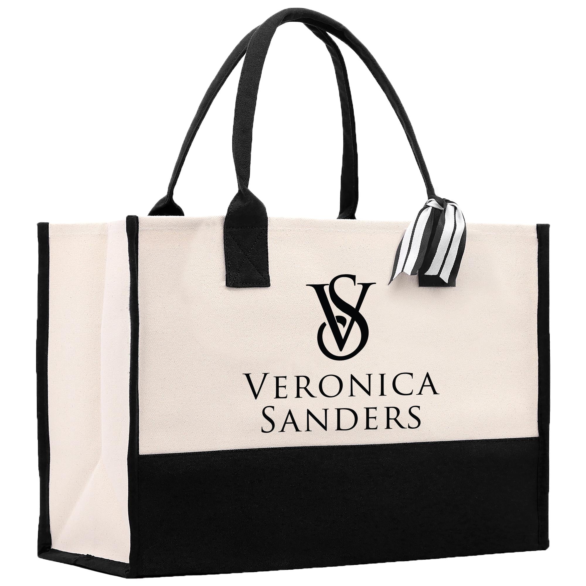 a black and white bag with a logo on it