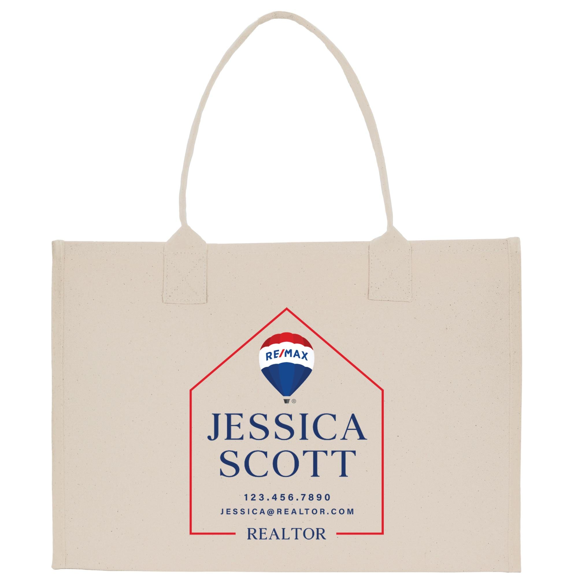 a tote bag with the name of a realtor