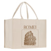 a white shopping bag with a picture of a building on it