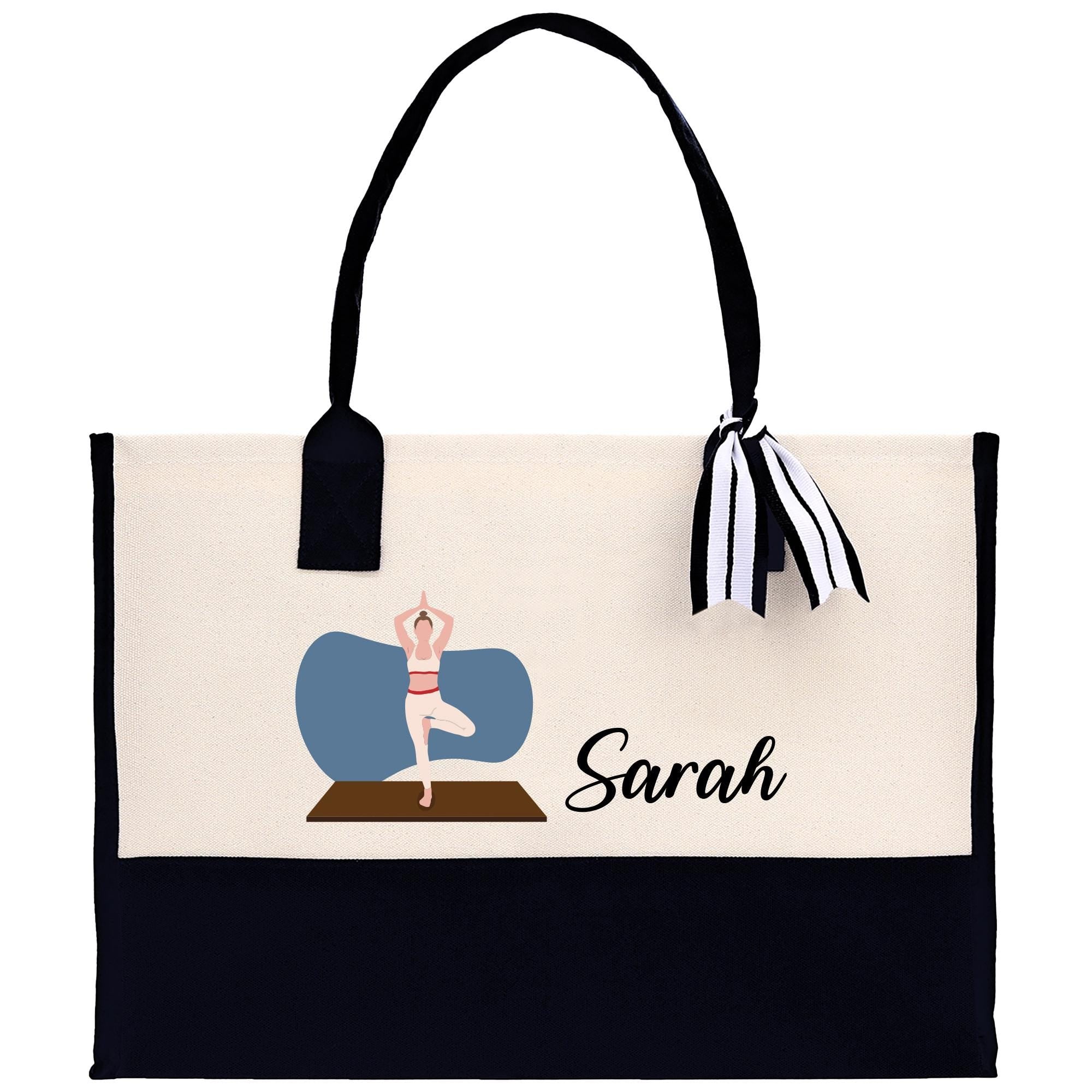 a black and white bag with a woman doing yoga