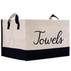 a white and black bag with the words towels on it