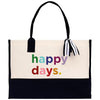 a black and white bag with a happy day on it