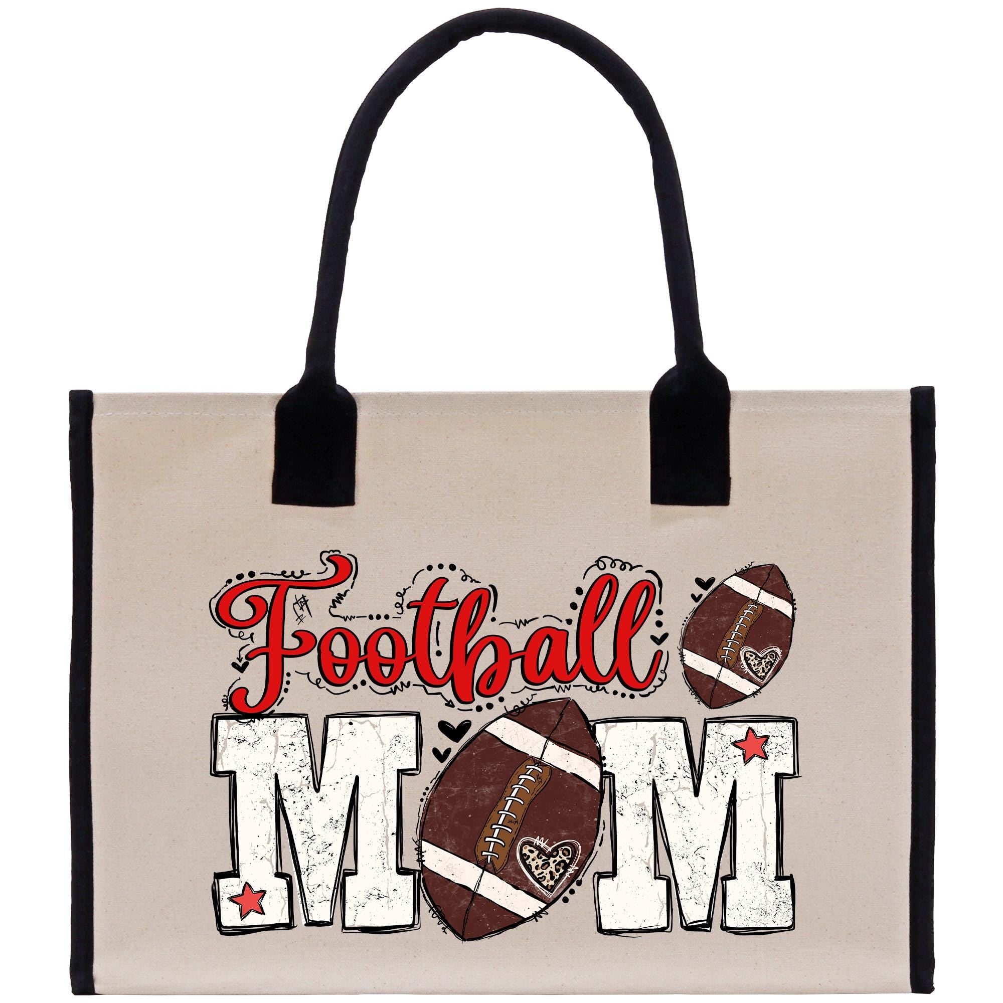 a football mom bag with two footballs on it