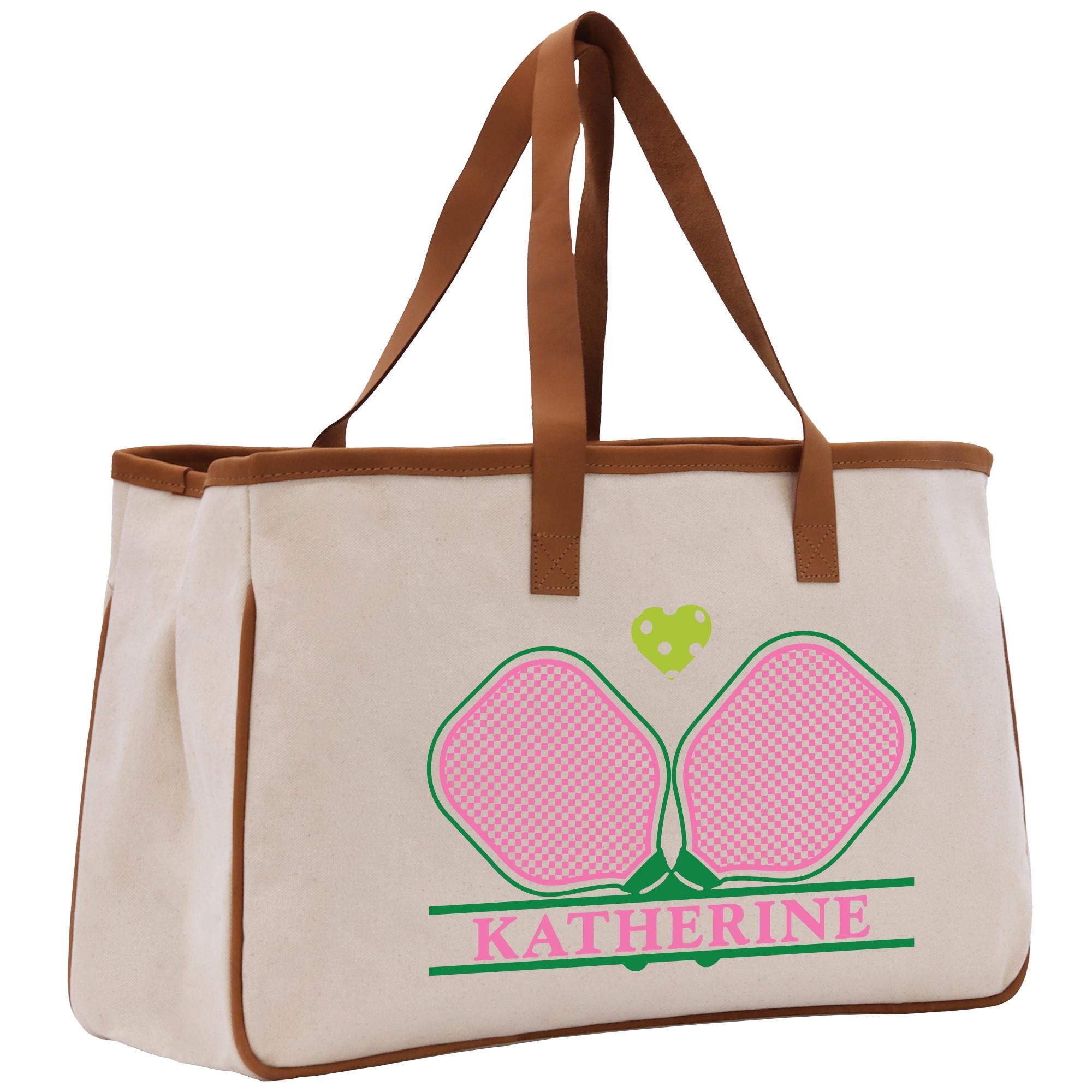 a white bag with a pink flower on it