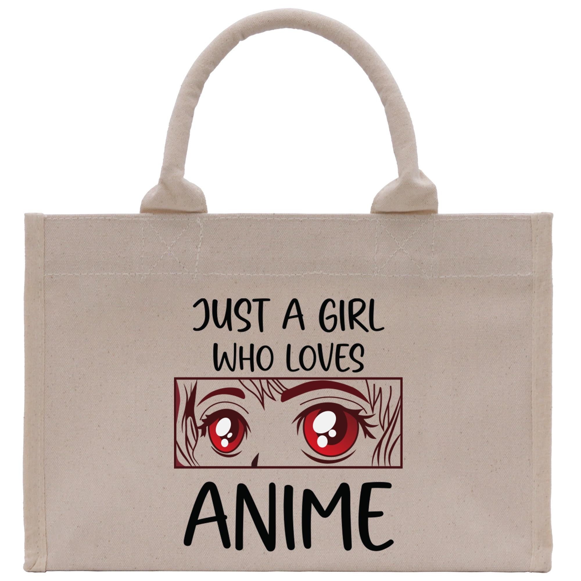 a canvas bag with an image of a girl&#39;s eyes and the words,