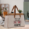 a canvas tote bag with an image of a girl who loves anime