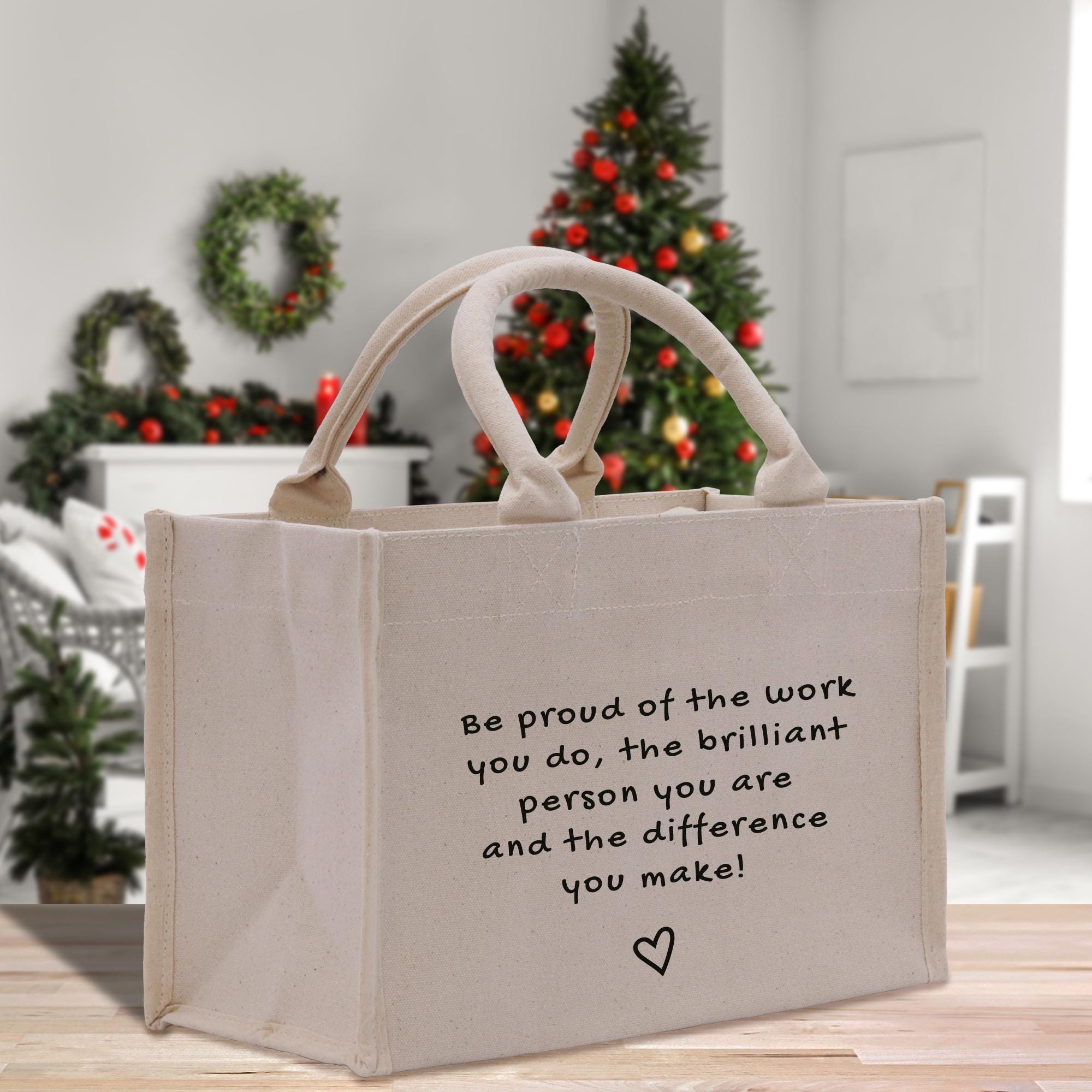 a bag with a quote on it sitting on a table